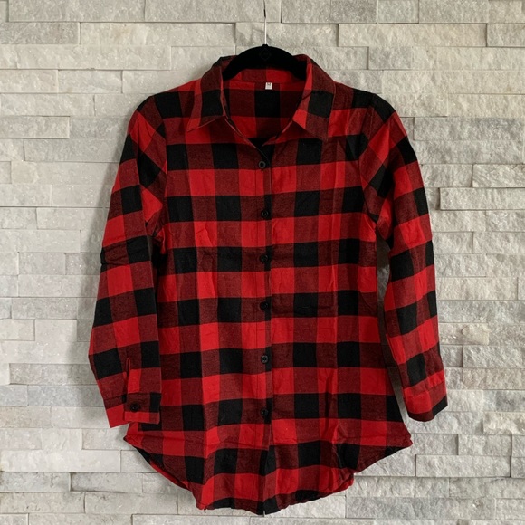 Women’s Red and Black Flannel Slim Fit Button Down - Picture 4 of 5